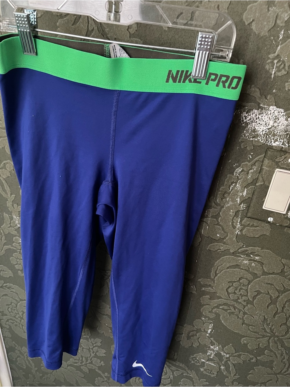 Nike Pro Royal Blue Leggings with Green Waistband